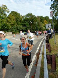 My first Boston Athletic Association half marathon--still smiling at mile 7!