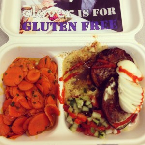Egg and eggplant platter with carrot salad from Clover