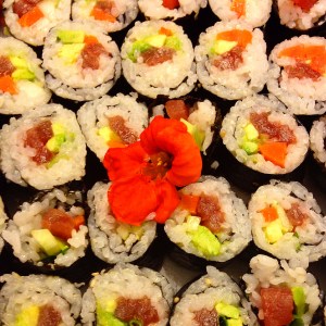 More of the feast, featuring tuna, cuke, carrot, and scallion.